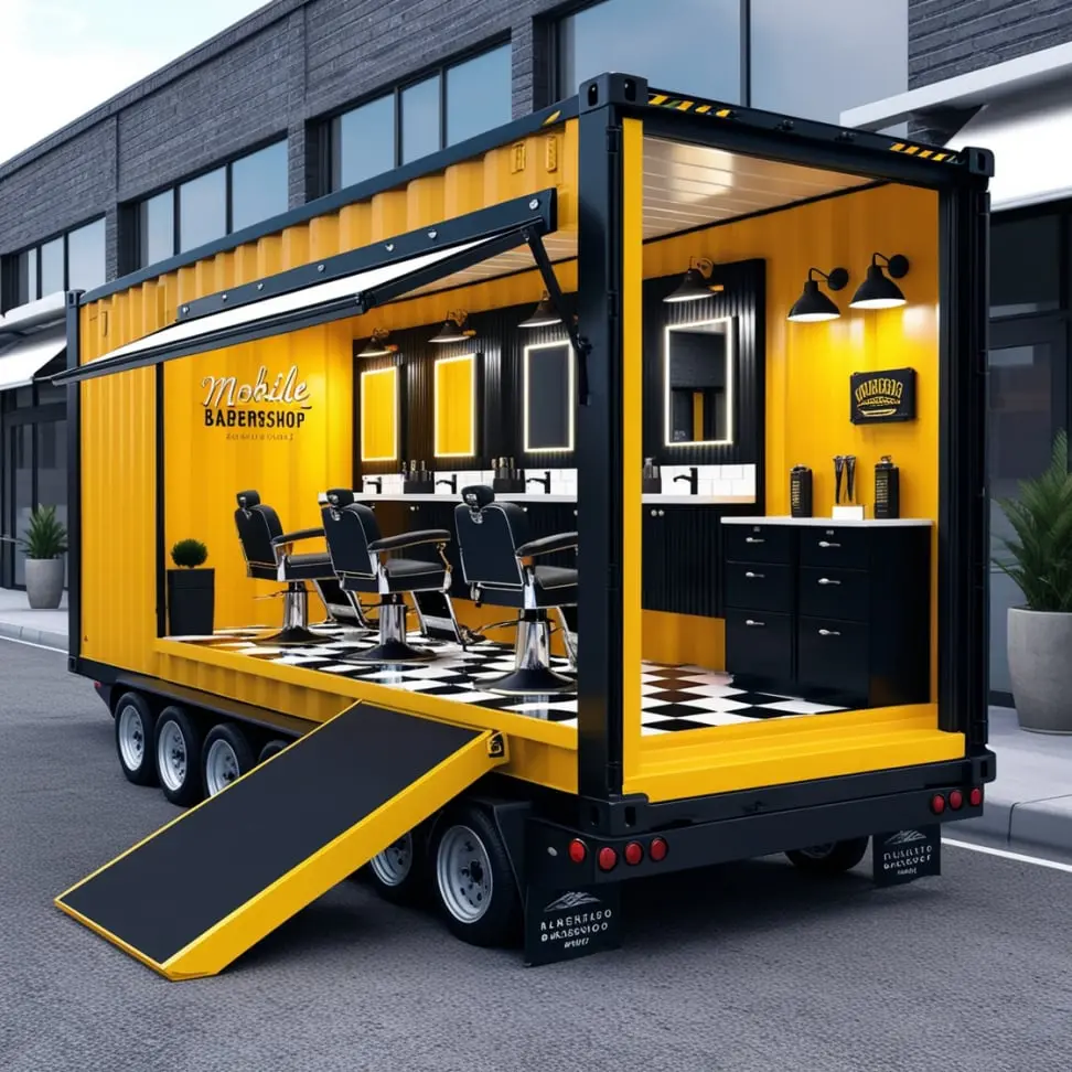3D Mobile Container Design, 3D Mobile Barber Shop Design, 3D Design