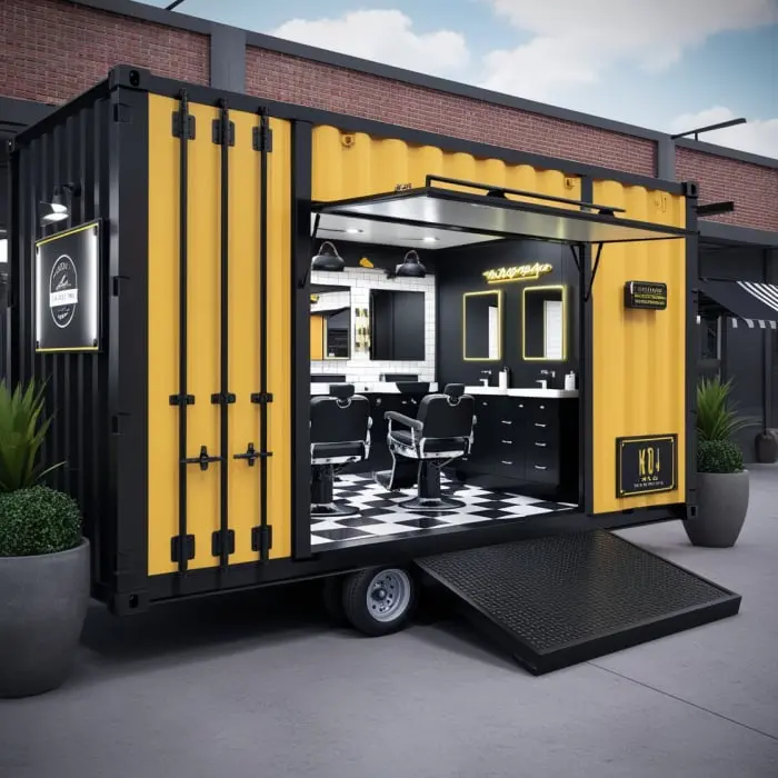 3D Mobile Container Design, 3D Mobile Barber Shop Design, 3D Design